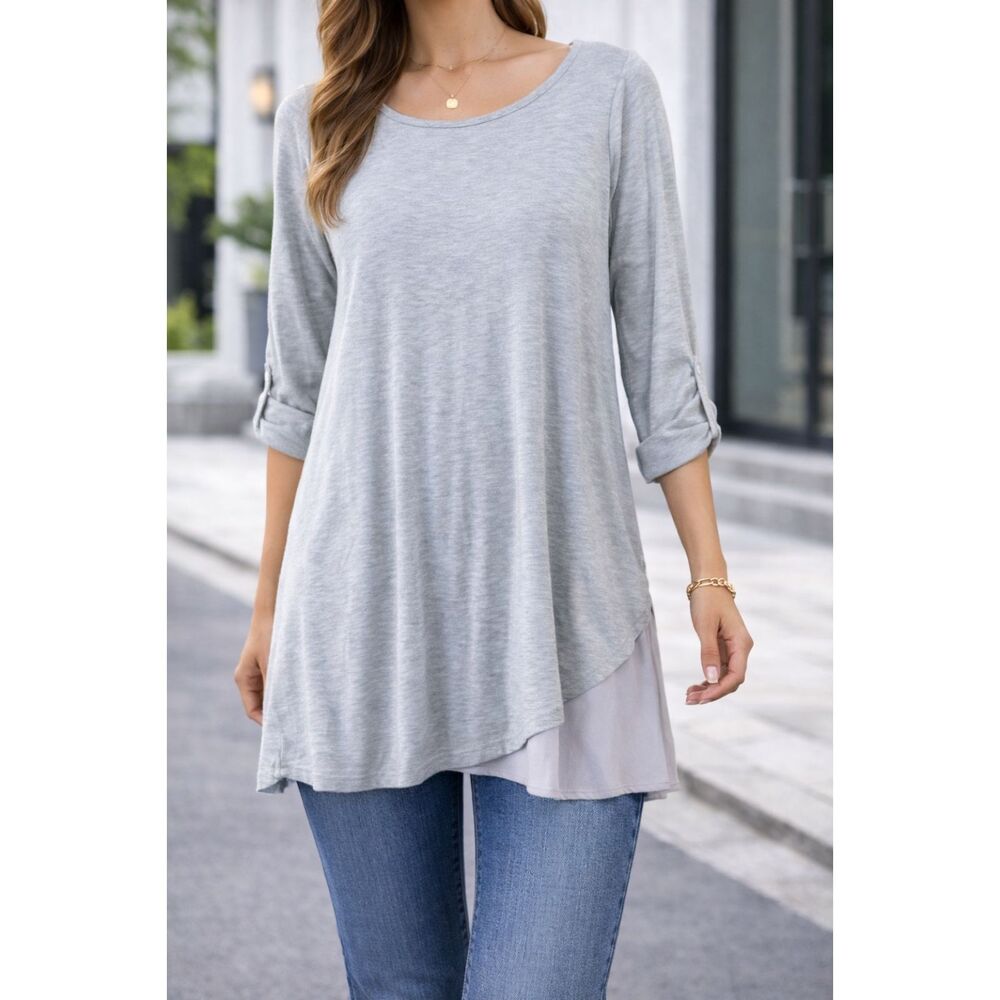White House Black Market 3/4 Sleeve Tee Gray S